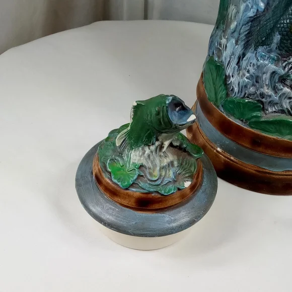 Hand Painted Largemouth Bass Ceramic Stein Tankard With Lid